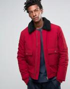 Asos Military Jacket With Fleece Collar In Red - Red