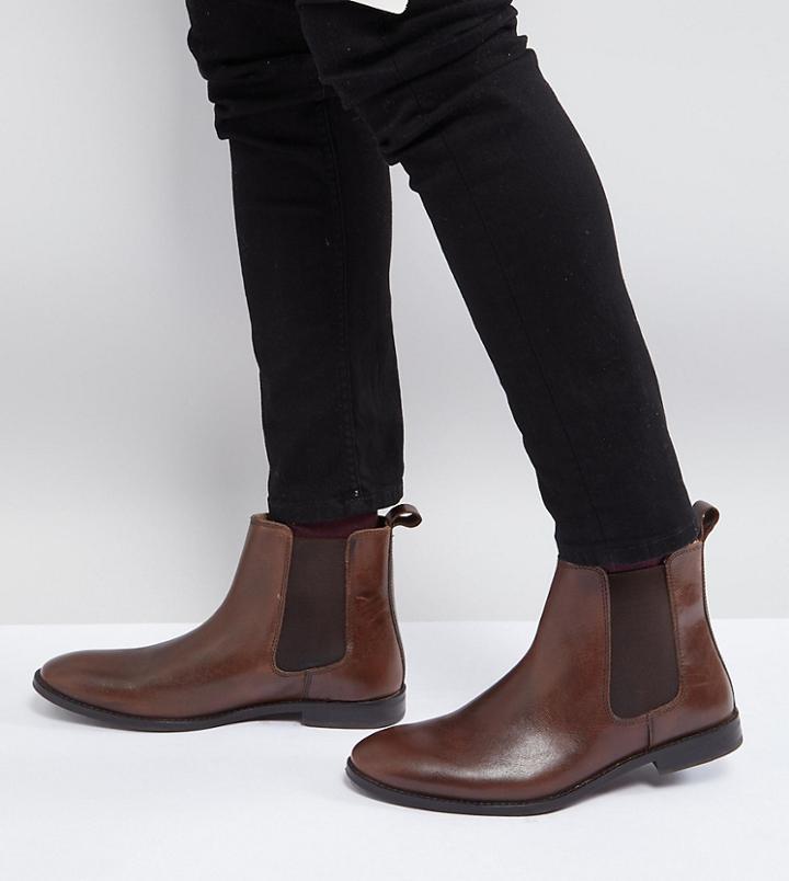 Asos Wide Fit Chelsea Boots In Brown Leather