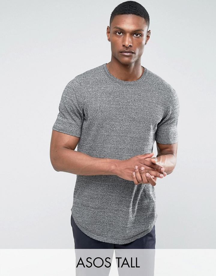 Asos Tall Longline T-shirt With Curved Hem In Black & White Twist - Gray