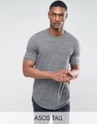Asos Tall Longline T-shirt With Curved Hem In Black & White Twist - Gray