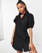 Monki Ruched Detail Mini Shirt Dress In Black