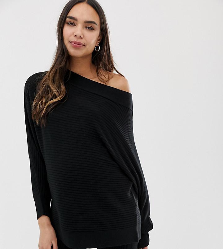 Asos Design Maternity Lounge Knitted Rib Off Shoulder Sweat - Black
