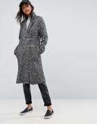 Asos Coat In Herringbone With Clip Fastenings - Multi