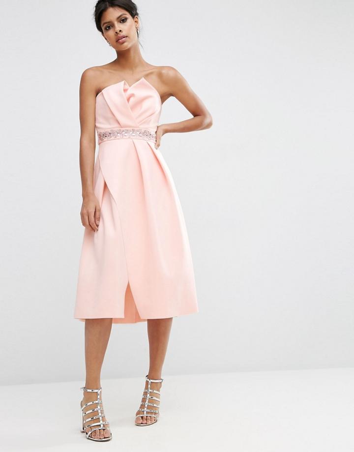 Asos Embellished Trim Folded Bandeau Prom Dress - Nude