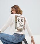 Reclaimed Vintage Inspired Rave Print Cropped Long Sleeve T-shirt - White