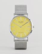 Reclaimed Vintage Silver Mesh Watch With Yellow Dial - Silver