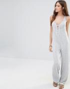 Honey Punch Rib Jumpsuit With Racer Back - Gray
