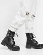 Pull & Bear Biker Boots With Quilted Straps In Black