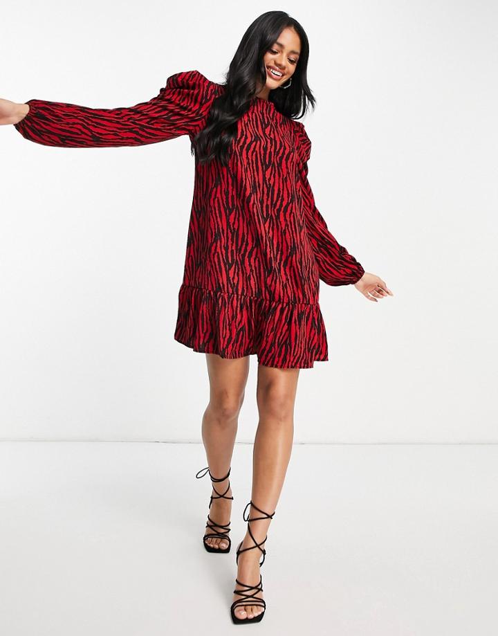Ax Paris Long Sleeve Mini Dress In Red