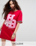 Reclaimed Vintage Inspired Oversized Varsity T-shirt Dress With Trim - Red