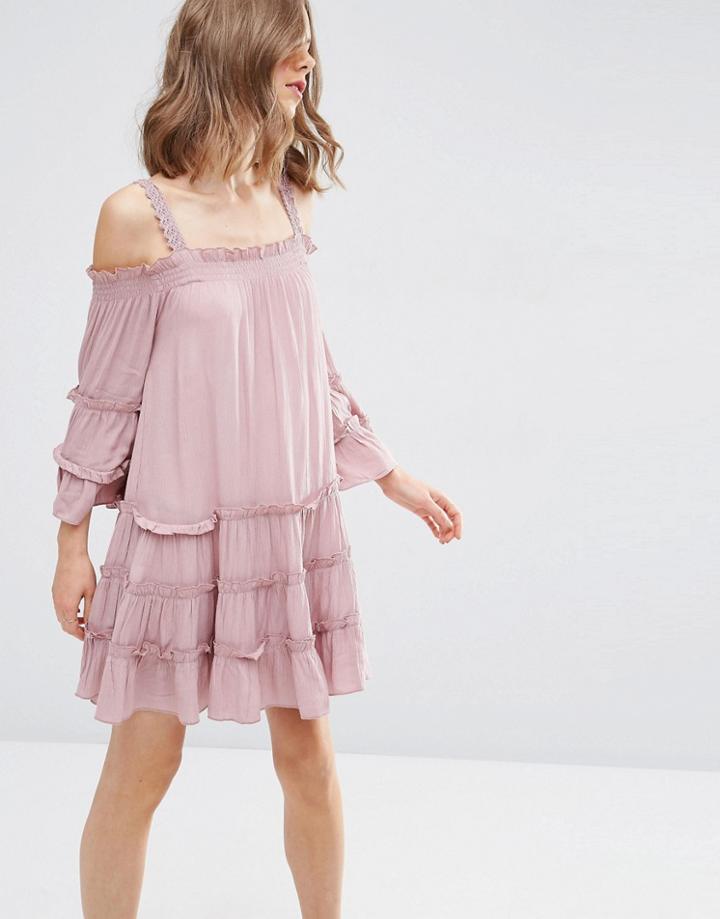 Asos Tiered Cold Shoulder Sundress - Pink