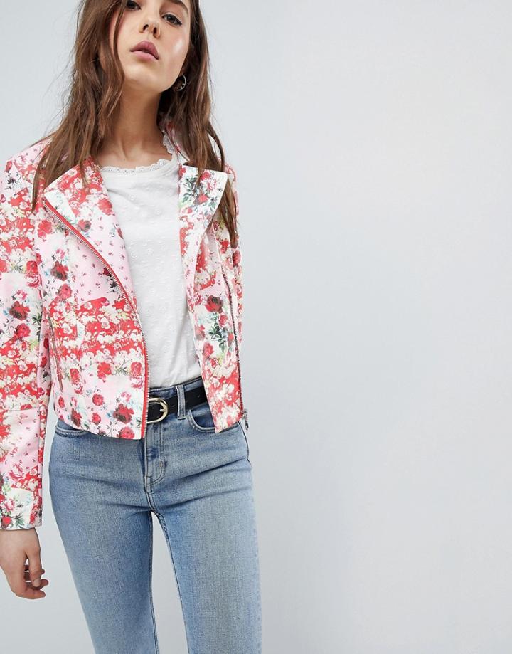 Asos Design Floral Leather Look Biker - Multi