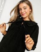 Asos Design Cord Collar Peplum Mini Smock Dress In Black