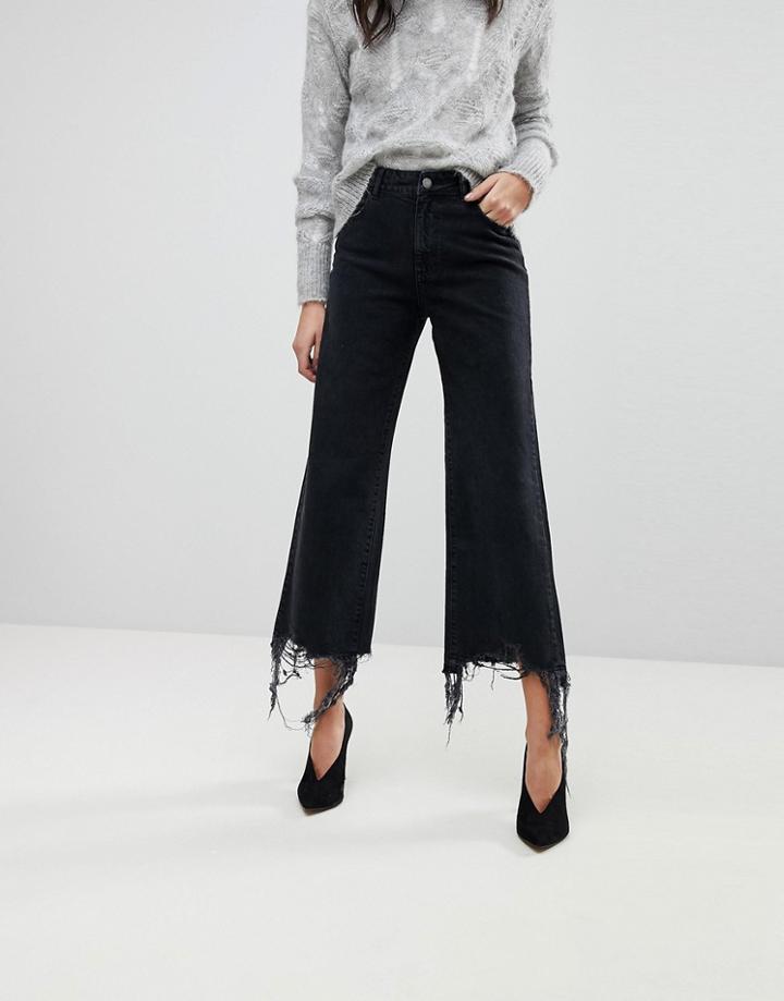 Dl1961 Hepburn Crop Wide Leg Jean With Raw Hem - Black