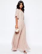 Asos Wedding Embellished Flutter Sleeve Maxi Dress - Mink