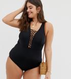 City Chic Curve Belize Swimsuit In Black - Black