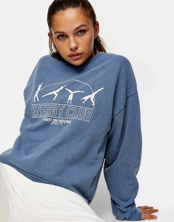 Topshop Energy Sweatshirt In Washed Blue