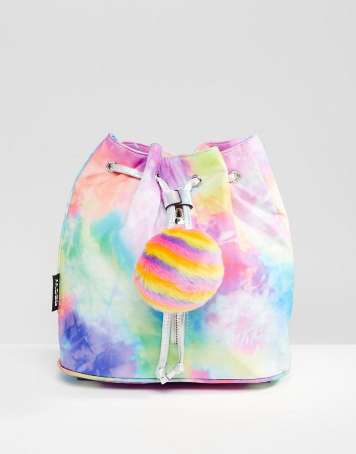 Jaded London Rainbow Tie Zip Backpack With Pom - Multi