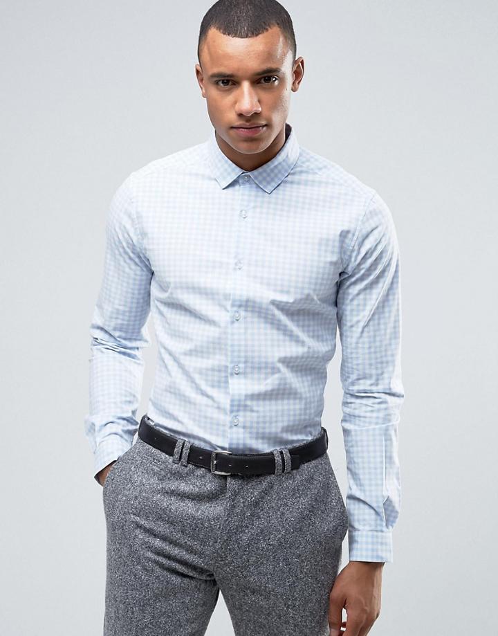 Asos Smart Stretch Slim Gingham Check Shirt In Blue - Blue