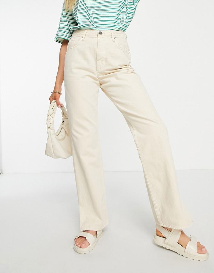 'river Island 90s Straight Jean With Split Hem In Ecru-white