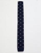 Moss London Knitted Tie With Pink Spot - Navy