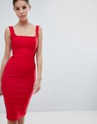 Vesper Square Neck Pencil Dress - Red