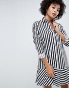 Asos Design Mini Shirt Dress With Pep Hem In Stripe - Multi