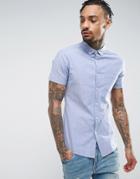 Asos Super Skinny Casual Oxford Shirt With Stretch In Blue With Button Down Collar - Blue