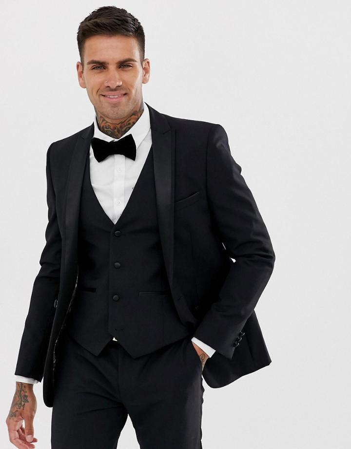 Harry Brown Slim Fit 85% Wool Satin Lapel Dinner Suit Jacket - Black
