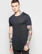 Asos Muscle Longline T-shirt With Raw Neck And Hem In Linen Blend - Washed Black
