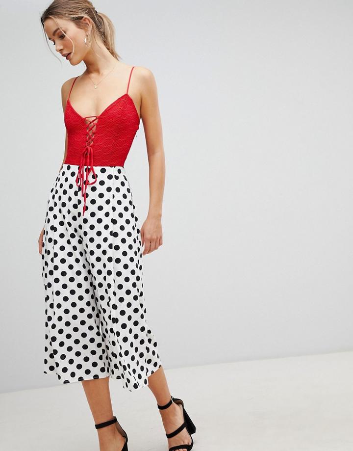 Prettylittlething Polka Dot Culotte Pants - White
