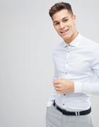 Asos Design Skinny Twill Shirt With Cutaway Collar - Blue