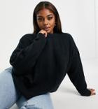 Asos Design Curve Oversized Sweater With Volume Sleeves In Navy