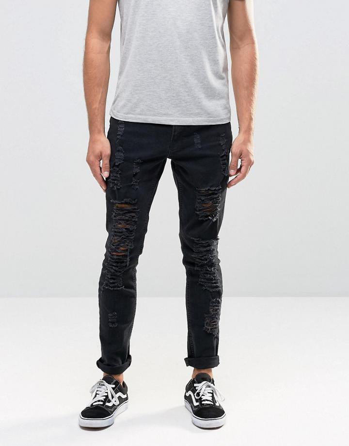 Hoxton Denim Jeans Skinny Jean Bleach Out Ladder Jean - Black