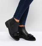 Asos Aubrey Wide Fit Leather Bow Ankle Boots-black