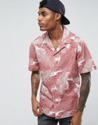 Midnight Surf Leaves Revere Collar Shirt - Pink