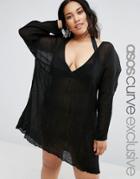 Asos Curve Crinkle Beach Tunic In Cheesecloth - Black