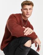 New Look Relaxed Knitted Fisherman Sweater In Rust-red