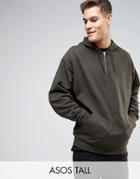 Asos Tall Oversized Hoodie With Half Zip In Khaki - Green