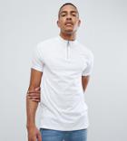 Asos Design Tall T-shirt With Zip Neck Turtle In White - White