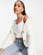 Qed London Cable Knit Crop Top And Cardigan In White - Part Of A Set