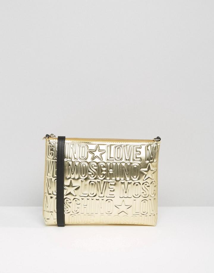 Love Moshino Metallic Logo Clutch Bag - Oro