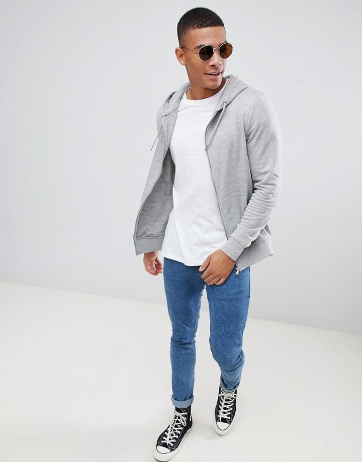 New Look Zip Through Hoodie In Gray Marl