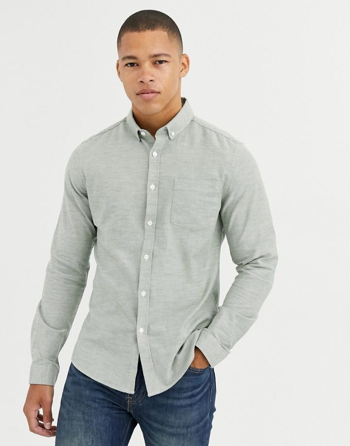 Asos Design Slim Fit Oxford Shirt In Yarn Dye Green