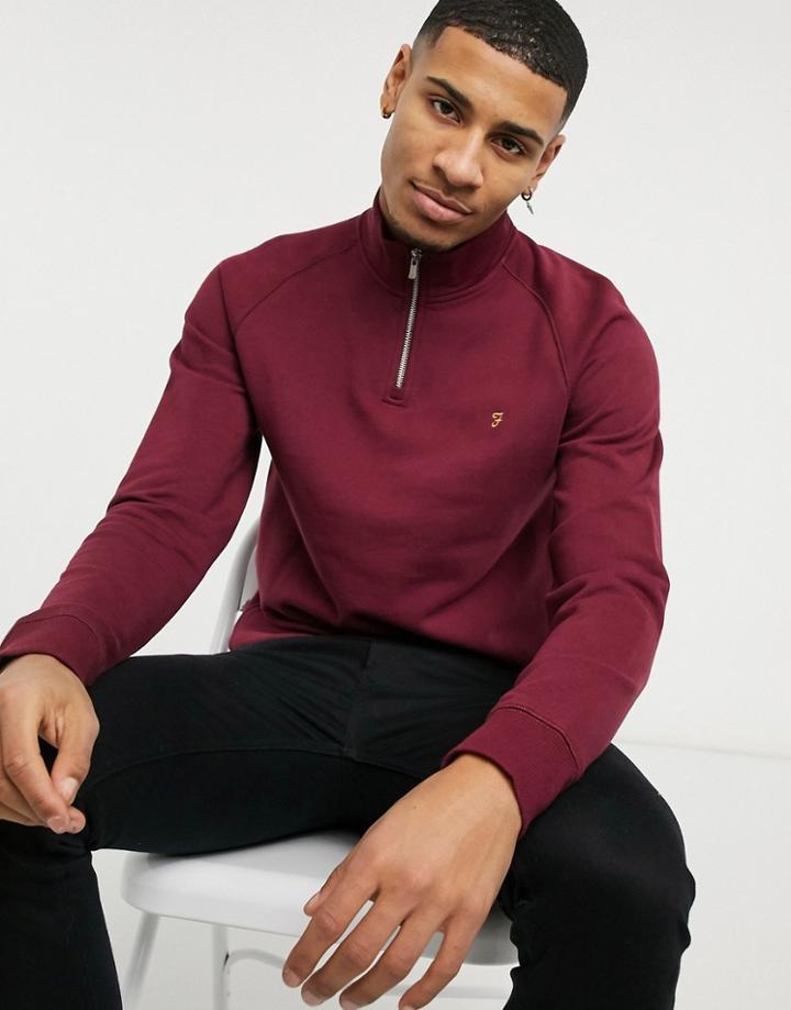 Farah Quarter-zip Sweatshirt In Raspberry-red