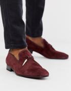 Jeffery West Jung Tassel Loafers In Burgundy Suede-red