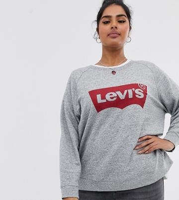 Levi's Plus Relaxed Crew Neck Sweatshirt With Batwing Logo-grey