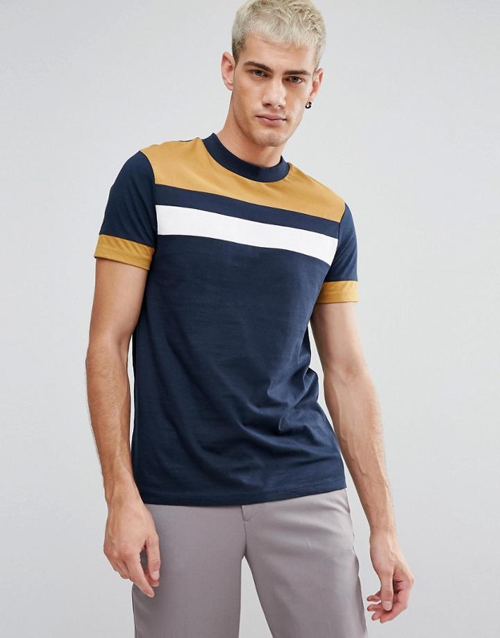 Asos T-shirt With Retro Color Block - Navy