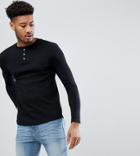 D-struct Tall Grandad Neck Long Sleeve Top - Black