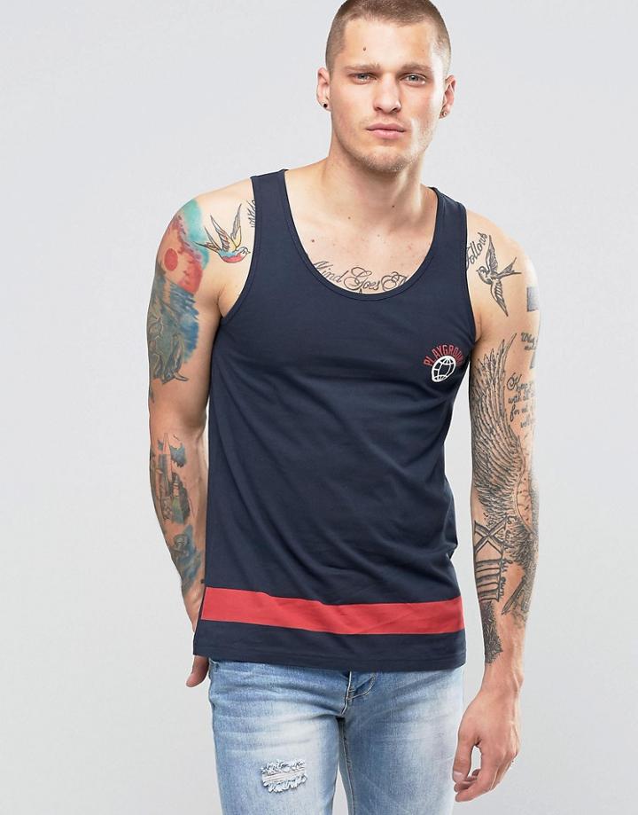 Playground Bottom Stripe Logo Tank - Navy